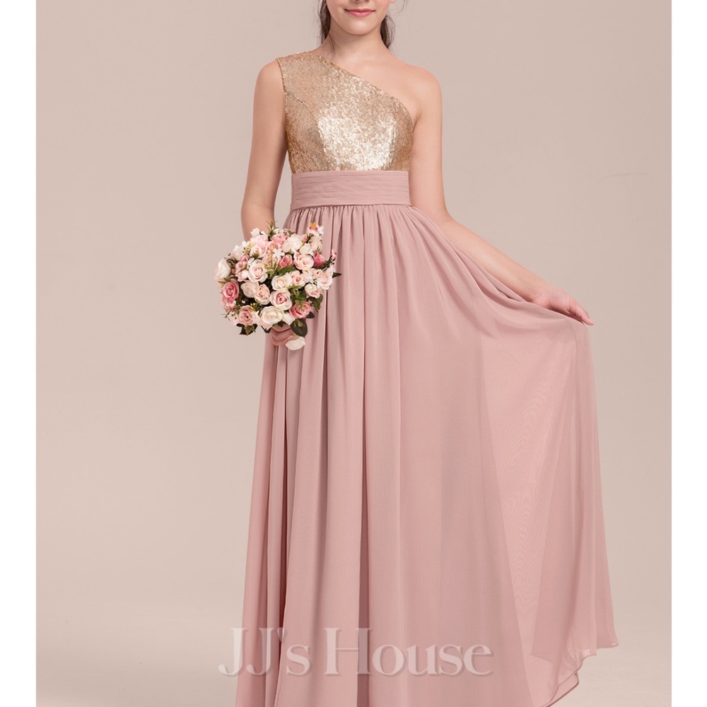 JJs House Gold Sequin and Pink One-Shoulder Dress new never worn